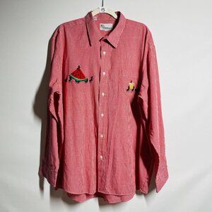 VTG Y2K Mili Designs Womens Red Watermelon Duck Appliqués Check Shirt Size 1X
